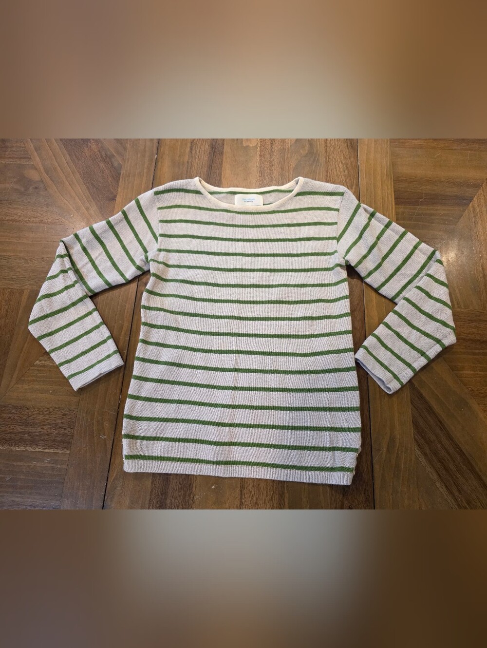 Birds of Paradis by Trovata Boat Neck Sweater Small Cream/Oatmeal Green Strip